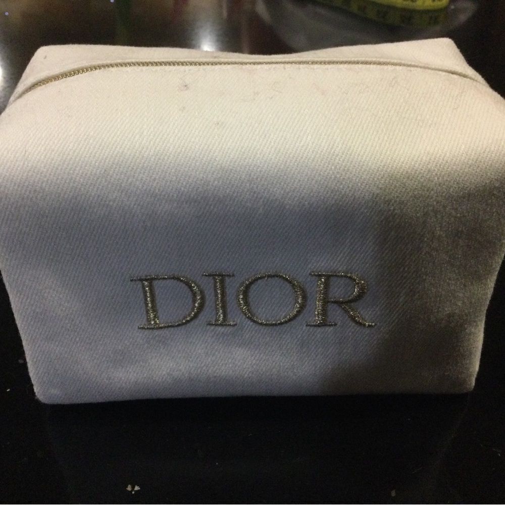 DIOR Beauty Original Square Pouch Denim White x Cold Logo Embroidery Bag